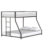 Twin Over Full Bunk Metal Bed Frame with Mesh Guard Rail, Adjustable Ladder, and Noise-Reducing EVA Pad, for Kids Bedrooms, Black