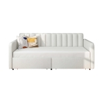 YOPTO Twin Size Boucle Upholstered Daybed - Tufted Backrest, Cream Ivory, Modern Design, Supports 400 Lbs (Mattress Sold Sep.)