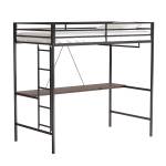 Adam Twin Loft Bunk Metal Bed Frame with Desk and Closet Rod, Guardrails, Easy Assembly, 76.69″ L x 40.94″ W x 72.01″ H, Black