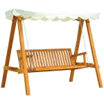 Outsunny 80" Patio Swing Chair with Canopy Outdoor Wooden Swing Bench Hammock for Garden, Poolside, Backyard