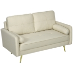HOMCOM 56" Loveseat Sofa for Bedroom Upholstered 2 Seater Couch with Back Cushions and Pillows, Beige