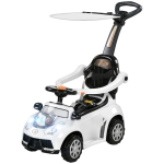 Qaba 3 in 1 Kids Push Car Toddler Sliding Car, Foot to Floor Design with Music, Light, Handle, Removable Canopy, White