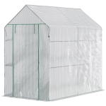 Outsunny 73" x 47" x 75" Walk-in Greenhouse Outdoor Portable Plant Flower Growth Warm House Garden Tunnel Shed with Roll-up Door and 4 Shelves, White