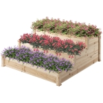 Outsunny 49" x 49" x 22" 3-Tier Raised Garden Bed Wooden Planter Kit Elevated Plant Box Stand for Yard, Patio, Natural