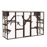 PawHut Catio Playground Cat Window Box Outside Enclosure for Multiple Cats w/ Shelves & Bridges, Coffee Brown