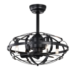 Industrial Bladeless Ceiling Fan with Lights, 18" Caged Design, Reversible Motor, Remote Control, Downrod Mount, E12 Standard Base, Matte Black