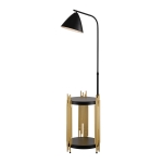 Luxury Floor Lamp with Shelves and Metal Lampshade, Industrial Standing Lamp for Living Room, Bedroom, Office, Convenient Pedal Switch, Gold+Matte Black