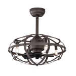 Modern Enclosed Ceiling Fan with Remote Control, Bladeless Design, 3 Speeds, Reversible Direction, and Timer, Includes 2 Down Rods and Lamp Shade, Matte Black