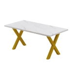 70.87" Modern Square Dining Table with Printed White Marble Table Top, Gold X-Shape Legs, and 220 lbs Weight Capacity, White+Gold