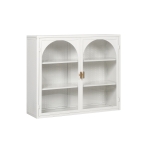 27.56" Modern Wall Cabinet with Glass Doors, Three-Tier Storage, and Woven Pattern for Entryway, Living Room, Bathroom, Dining Room, White