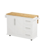 Kitchen Island Cart with 2 Door Cabinet, Three Drawers, Spice Rack, Towel Rack, and Locking Wheels, 43.31" Width, White