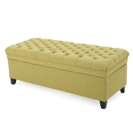 Storage Ottoman with Birch Legs, Hand-Tufted Fabric, 50" L x 20.5" W x 18.25" H, Spot Clean, Green