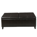 Ottoman with Double Top, Faux Leather Upholstery, Solid Birch Frame, and Storage Compartment, 48" x 29.75" x 17.75", Brown