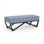 Ottoman with Cushioned Top, Sturdy Frame, and Space-Saving Design, 47.25" L x 17.5" W x 16.5" H, Light Blue