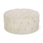 Modern Glam Round Tufted Velvet Ottoman with Cushioned Top, Sturdy Frame, and Space-Saving Design, 40" L x 40" W x 17.5" H, Beige