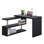 HOMCOM 360 Degree Rotating Corner Computer Desk Modern L-Shaped Home Office Workstation with 2 Storage Shelves, Bookshelf, Black