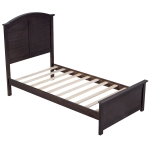 Farmhouse Wooden Platform Twin Size Bed with Curl Design Headboard and Footboard, Sturdy Structure, Easy Assembly, Espresso