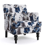 Retro style Tufted Club Chair with Birch Wood Legs, Button Tufted Diamond Stitch, Nailhead Accents, 28.75" L x 32" W x 34.5" H, White+Blue