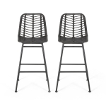 Accent Outdoor Wicker Barstools Set of 2, Hand-Wrapped Faux Rattan, Iron Frame, Assembly Required, 20.25" L x 21.75" W x 43" H, Gray