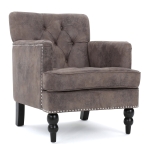 Modern Accent Tufted Club Chair with Rivet Design and Birch Wood Legs, Button Tufted Diamond Stitch, 28" L x 31.75" W x 35" H, Gray+Brown