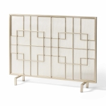 Modern Iron Fire Screen with Single Panel Design and Fine Mesh, Geometric Pattern, and Easy Assembly, 41" L x 8" W x 30.75" H, Gold