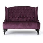 Modern Glam Loveseat Sofa with Velvet Upholstery, Wingback Design, Button-Tufted Diamond Stitch, 50.50" W x 34.00" D x 38.50" H, Raisin