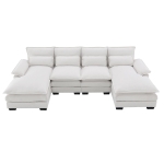 Modern U-Shaped 6-Seat Sectional Sofa with Chaise Lounge, Upholstered Sleeper Couch with Waist Pillows, 110″ L x 55″ W x 33″ H, White