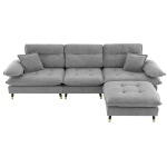 106" L-Shaped Convertible Tufted Sectional Sofa with 4-Seat, Adjustable Legs, Movable Ottoman for Living Room, 106″ L x 66.5″ W x 34″ H, Gray