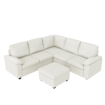 84" x 84" Modern Velvet Sectional Sofa Set with Ottoman and Armrest Pillow, 6-Seat Furniture for Living Room, 84″ L x 84″ W x 35″ H, Beige