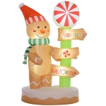 Outsunny 6' Christmas Inflatable Gingerbread Man and Signpost w/ LED Lights, Blow-Up Outdoor Display for Party