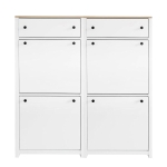 Modern Slim Shoe Cabinet Set with 4 Flip Drawers, Wood Grain Pattern Top, Adjustable Panels, Shoe Rack for Hallway, White