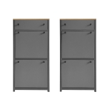 Modern Slim Shoe Cabinet Set with 4 Flip Drawers, Wood Grain Pattern Top, Adjustable Panels, Shoe Rack for Hallway, Gray