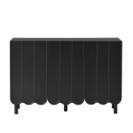 Minimalist Storage Shoe Cabinet with Adjustable Shelves, Solid Wood Legs, and Wave Doors, 47" L x 13.5" W x 31.5" H, Black