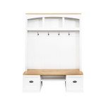 Farmhouse 4-in-1 Hall Tree with Bench and Adjustable Shelves, Multifunctional Storage Coat Rack with Hooks, 55" L x 16.5" W x 73.5" H, White