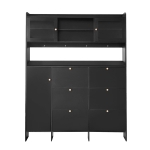 Vinsetto Multifunctional Shoe Cabinet with Storage Shelf, 6 Drawers, 4 Hooks and Tempered Glass Doors, Modern Hall Tree, 62" L x 7" W x 82" H, Black