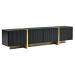 Luxury Fluted TV Stand with Storage Cabinets & Drawers, Smooth Media Console with Golden Wood Grain Legs, 75" L x 14" W x 18" H, Black