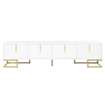 Vinsetto Modern TV Stand with Metal Legs and Gold Handles for TVs Up to 80", Media Console Table with Cabinets and Adjustable Shelves, White+Gold