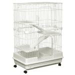 PawHut 32"L 4-Level Small Animal Cage Rabbit Hutch with Universal Lockable Wheels, Slide-out Tray for Bunny, Chinchillas, Ferret, White