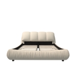 King Size Upholstered Bed with Oversized Padded Backrest, Solid Wood Frame, Adjustable Mattress Heights, 96.5" L x 86" W x 43.5" H, Beige