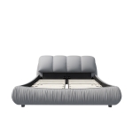 King Size Upholstered Bed with Oversized Padded Backrest, Solid Wood Frame, Adjustable Mattress Heights, 96.5" L x 86" W x 43.5" H, Gray
