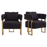 2-Set Living Room Teddy Fleece Upholstered Side Chair with Gold Metal Legs, Modern Decorative Chair, 26" L x 24.5" W x 27" H, Black+Gold