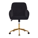 Adjustable Ergonomic Swivel Chair with Velvet Cushion and Lumbar Support, Office Chair with Golden Base, 25" L x 23" W x 38" H, Black