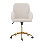 Adjustable Ergonomic Swivel Chair with Velvet Cushion and Lumbar Support, Office Chair with Golden Base, 25" L x 23" W x 38" H, Beige