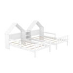 Double Twin Size Platform Bed with House-Shaped Headboard, Built-in Nightstand, Solid Wood Construction, 99.5" L x 78" W x 48" H, White