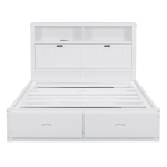 Wood Queen Size Hydraulic Platform Bed with Storage LED Headboard, Charging Station, and 2 Drawers, 90.5" L x 63" W x 47" H, White