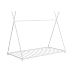 Metal Twin Size House Platform Bed with Triangle Structure, Sturdy Frame, and Safety Railings, 78" L x 41" W x 63" H, White