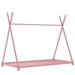Metal Twin Size House Platform Bed with Triangle Structure, Sturdy Frame, and Safety Railings, 78" L x 41" W x 63" H, Pink