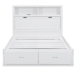 Wood Full Size Hydraulic Platform Bed with Storage LED Headboard, Charging Station, and 2 Drawers, 86" L x 56.5" W x 47" H, White