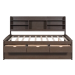 Classic Style Full Size Wooden Captain Bed with Built-in Bookshelves, 3 Storage Drawers, Trundle, 79" L x 104.5" W x 47" H, Antique Gray