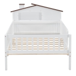 Twin Size Wood Platform Bed with House-Shaped Headboard, LED Light, Built-in Storage, 82" L x 41" W x 36" H, White